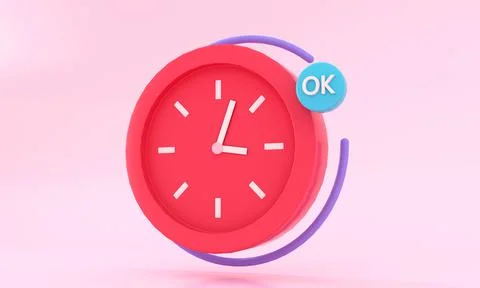 3d rendering pink background red clock Stock Illustration