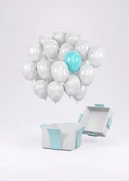 3D Rendering pink blue balloon floating from gift box on background concept.. Stock Illustration