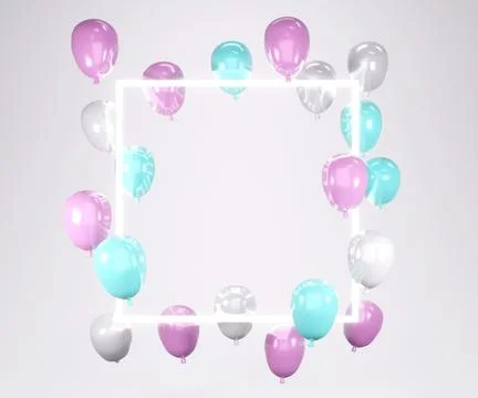 3D Rendering pink blue balloon floating with light and space for text on ba.. Stock Illustration