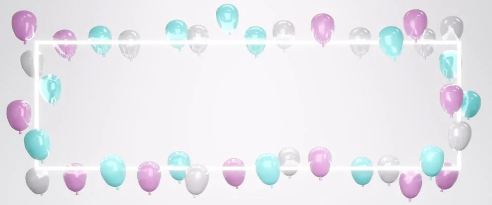 3D Rendering pink blue balloon floating with light and space for text on ba.. Stock Illustration