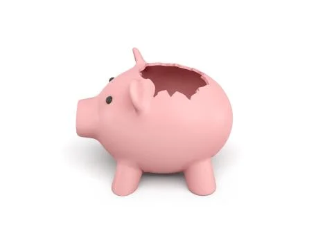 3d rendering of a pink ceramic piggy bank with a broken top on white background. Stock Illustration