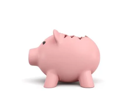 3d rendering of a pink ceramic piggy bank with a broken top on white background. Stock Illustration