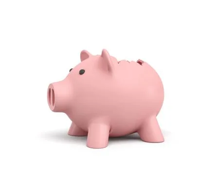 3d rendering of a pink ceramic piggy bank with a broken top on white background. Stock Illustration