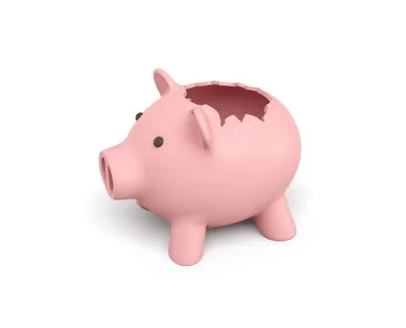 3d rendering of a pink ceramic piggy bank with a broken top on white background. Stock-Illustration