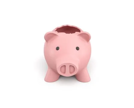 3d rendering of a pink ceramic piggy bank with a broken top on white background. Stock Illustration