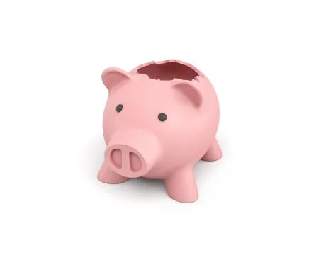 3d rendering of a pink ceramic piggy bank with a broken top on white background. Stock Illustration