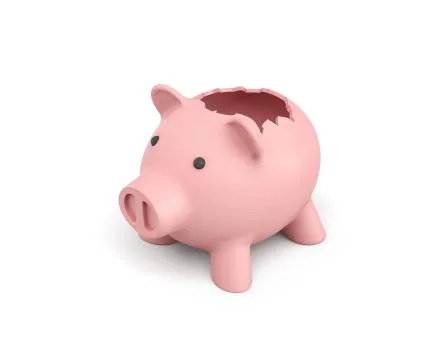 3d rendering of a pink ceramic piggy bank with a broken top on white background. Stock Illustration