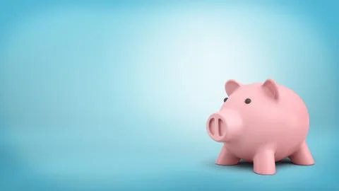 3d rendering of a pink ceramic piggy bank isolated on blue background. Stock Illustration