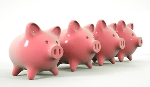 3d rendering of a pink ceramic piggy banks isolated on white background. Mone Stockillustratie