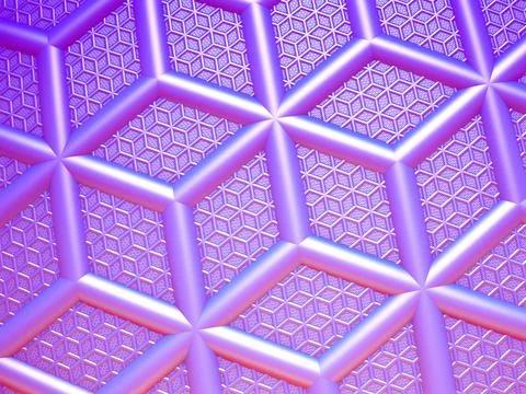 3D rendering of pink cubes and rhombuses with pattern inside イラスト素材