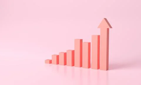 3d rendering pink or red stair step to Arrow growth success. progress way Illustrazione stock