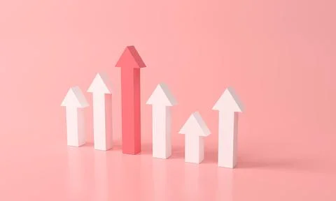 3d rendering pink or red stair step to Arrow growth success. progress way Illustrazione stock