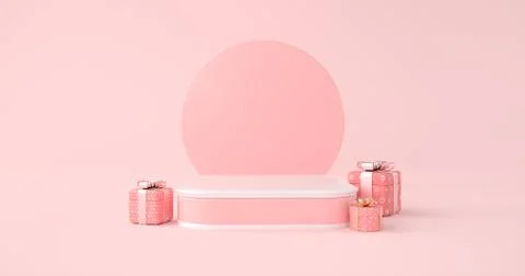 3d rendering of pink podium and gift box. Stock Illustration