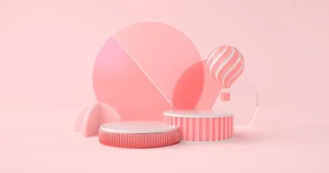 3d rendering of pink podium and balloon. Stock Illustration