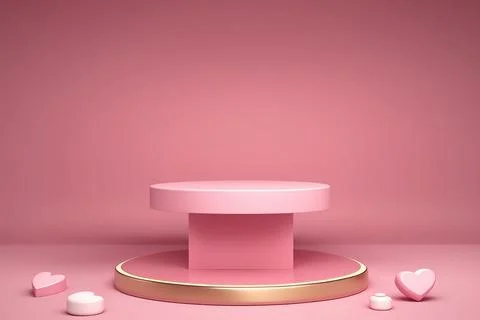 A 3D rendering of a pink podium display concept on a Valentine's Illustrazione stock