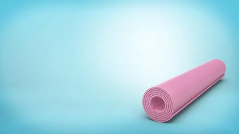 3d rendering of a pink rubber yoga mat closed and rolled up for storage lying on Stock Illustration
