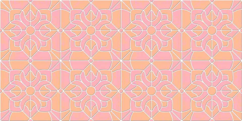 3D rendering pink seamless pattern for ceramic tiles. Arabesque. Stock Illustration