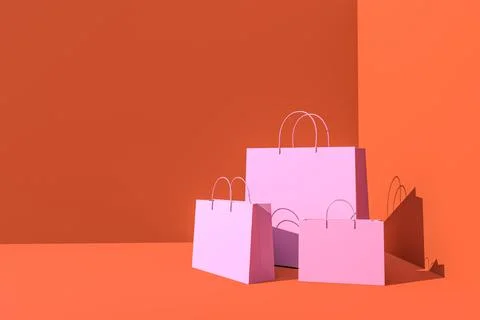 3D rendering pink shopping bag on orange background Stock Illustration