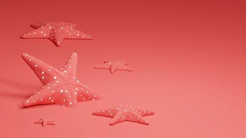 3D rendering of pink starfish with five legs, tentacle rays. Marine life on.. Stock Illustration