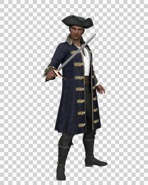3D rendering of a pirate captain holding a sword isolated on transparent back Stock Illustration