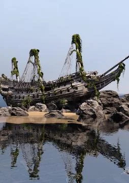 3D Rendering Pirate Ship Stock Illustration