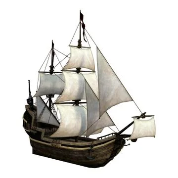 3D Rendering Pirate Ship on White Stock Illustration