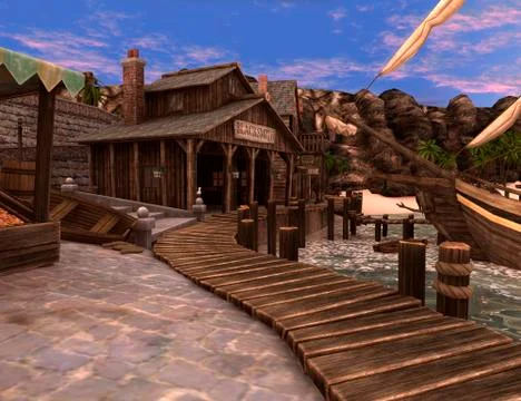 3D Rendering Pirate Treasure Islnad Stock Illustration