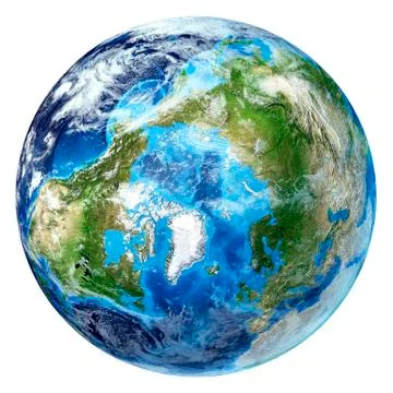 3D rendering of planet Earth, arctic view centered on North Pole. Stock Illustration