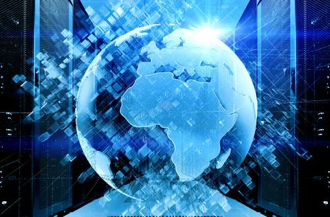 3D rendering Planet earth from on background of texture of the extruded cubes イラスト素材