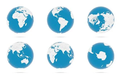 3D Rendering of the planet earth with different views Stock Illustration