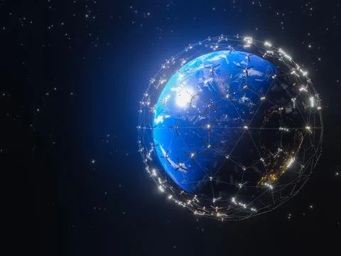 A 3D rendering of Planet Earth - a low latency, broadband internet system to  Stock Illustration