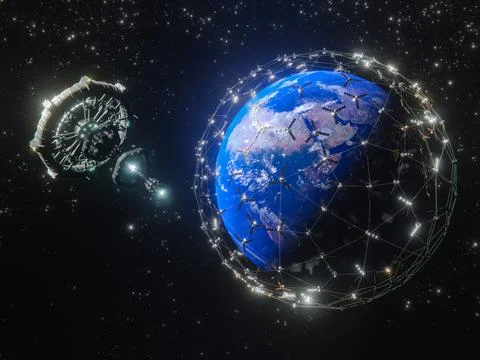 A 3D rendering of Planet Earth - a low latency, broadband internet system to  스톡 일러스트