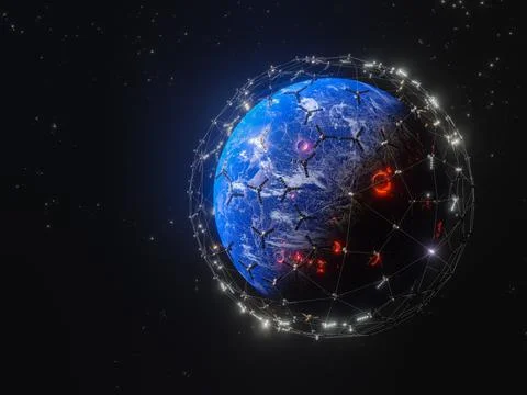 A 3D rendering of Planet Earth - a low latency, broadband internet system to  Stock Illustration