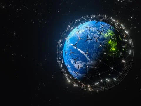 A 3D rendering of Planet Earth - a low latency, broadband internet system to  イラスト素材