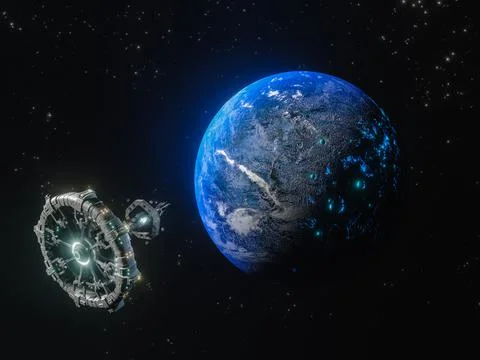 A 3D rendering of Planet Earth - a low latency, broadband internet system to  Illustrazione stock