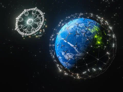 A 3D rendering of Planet Earth - a low latency, broadband internet system to  Stock Illustration