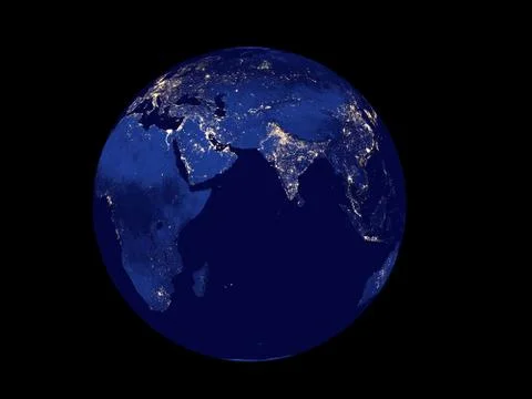 3D Rendering Planet Earth at night, globe model isolated on black Elements .. Stock Illustration