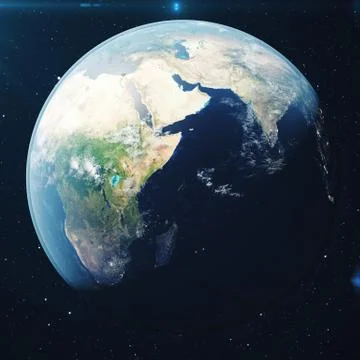 3D Rendering Planet earth from the space at night. The World Globe from Space in Stock Illustration