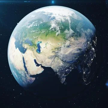 3D Rendering Planet earth from the space at night. The World Globe from Space in Stock Illustration