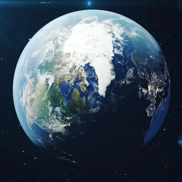 3D Rendering Planet earth from the space at night. The World Globe from Space in Stock Illustration