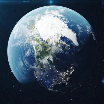 3D Rendering Planet earth from the space at night. The World Globe from Space in Illustrazione stock
