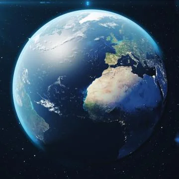 3D Rendering Planet earth from the space at night. The World Globe from Space in Stock Illustration