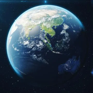 3D Rendering Planet earth from the space at night. The World Globe from Space in Stock Illustration