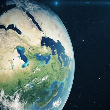 3D Rendering Planet earth from the space at night. The World Globe from Space in Stock Illustration