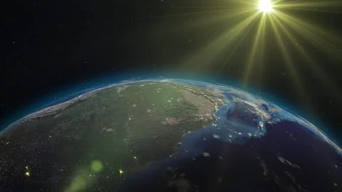 3D rendering planet Earth from space against the background of the starry sky an Stock Illustration