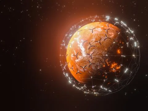 A 3D rendering of Planet Mars - a low latency, broadband internet system to m Stock Illustration