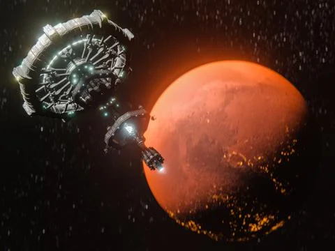 A 3D rendering of Planet Mars - a low latency, broadband internet system to m 스톡 일러스트