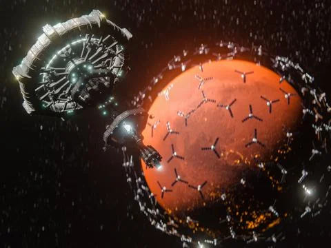 A 3D rendering of Planet Mars - a low latency, broadband internet system to m Illustrazione stock