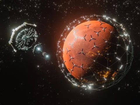 A 3D rendering of Planet Mars - a low latency, broadband internet system to m Stock Illustration