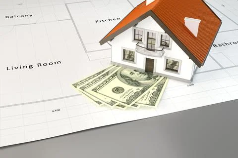 3d rendering of planning to build a house with money Stock Illustration